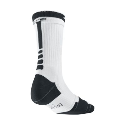 NIKE Elite 2 Layer Basketball Crew Socks, White/Black - Large