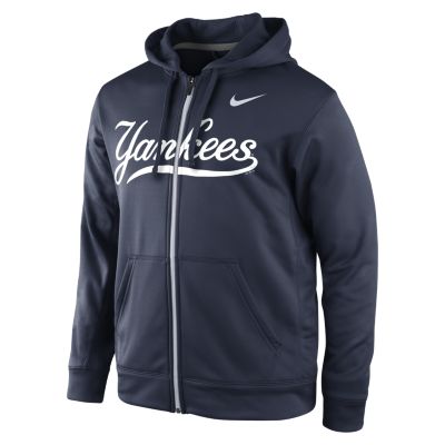 Nike KO Full Zip Wordmark 1.4 (MLB Yankees) Mens Training Hoodie   Navy