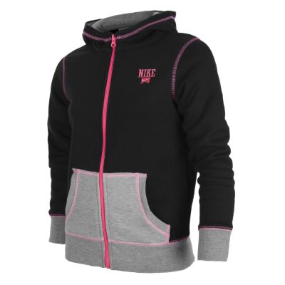 Nike Fleece Color Block Full Zip Girls Hoodie   Black