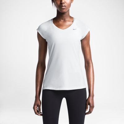 Nike Miler V Neck Womens Running Shirt   White