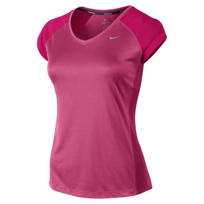 Nike Miler V Neck Womens Running Shirt   Dynamic Pink