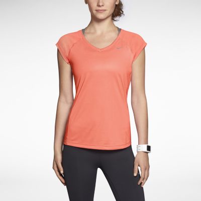 Nike Miler V Neck Womens Running Shirt   Bright Mango