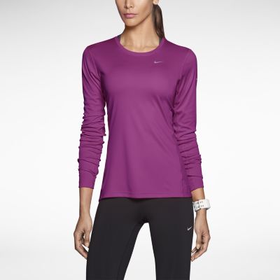 Nike Miler Long Sleeve Womens Running Shirt   Bright Magenta