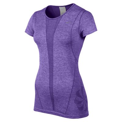 Nike Dri FIT Knit Short Sleeve Womens Running Shirt   Electro Purple