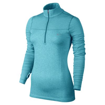 Nike Dri FIT Knit Long Sleeve Half Zip Womens Running Shirt   Gamma Blue