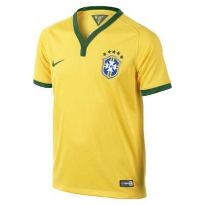 2013/14 Brasil CBF Stadium Short Sleeve Boys Soccer Jersey   Varsity Maize