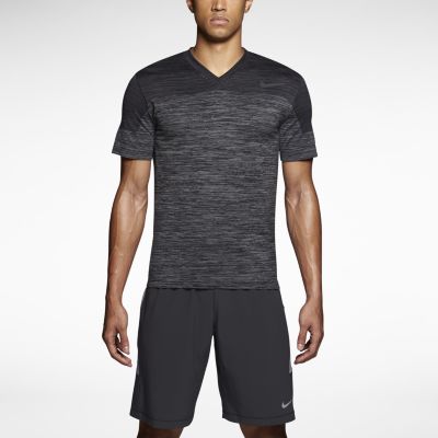 Nike Dri FIT Knit V Neck Mens Training Shirt   Base Grey
