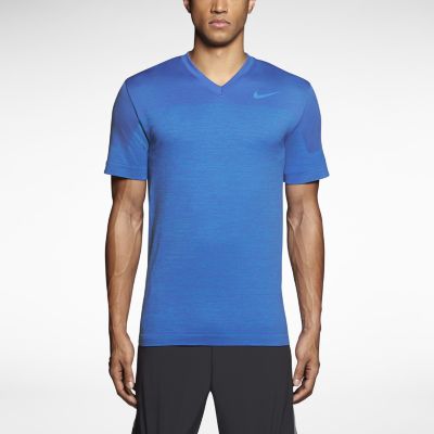 Nike Dri FIT Knit V Neck Mens Training Shirt   Photo Blue