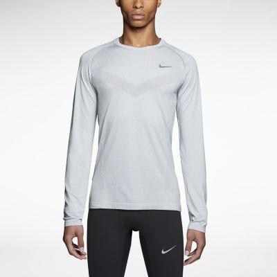 Nike Dri FIT Knit Long Sleeve Mens Running Shirt   Wolf Grey