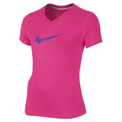 Nike Swoosh V Neck Fill 1 Girls Training T Shirt   Hyper Pink