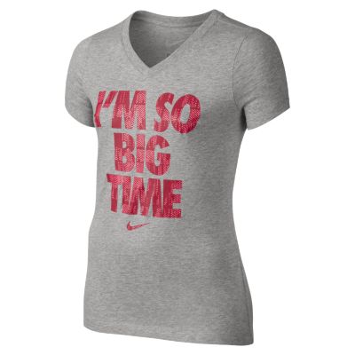 Nike Im So Big Time V Neck Girls T Shirt   Dark Grey Heather