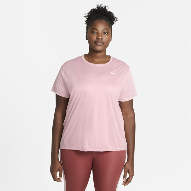 фото Женская беговая футболка с коротким рукавом nike miler (большие размеры) - розовый