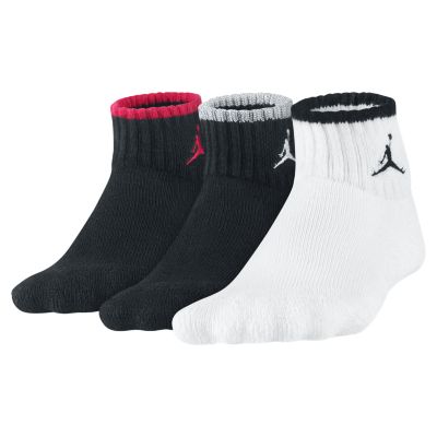 NIKE AIR JORDAN BOYS 3PC 3 PAIR SOCKS BLACK/WHITE/RED SIZE 5 7 9C 1Y 