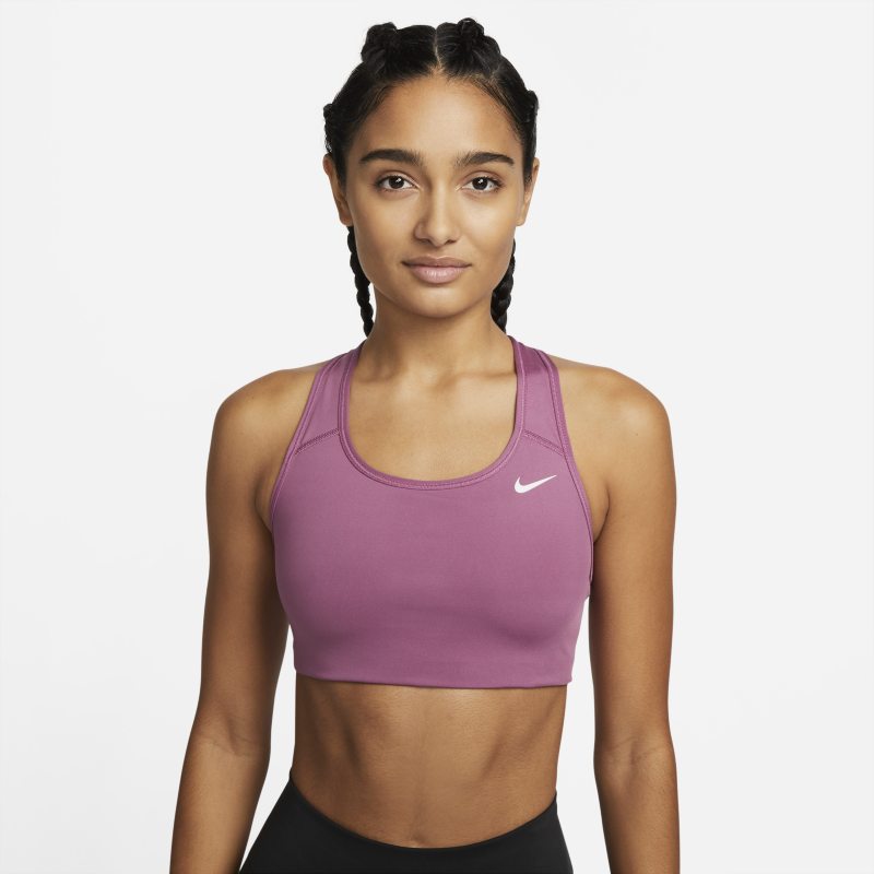 Nike Dri-FIT Swoosh Sujetador deportivo de sujeción media sin almohadilla - Mujer - Morado