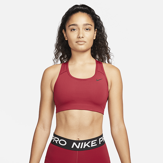 Image of Brassière de sport non rembourrée à maintien normal Nike Dri-FIT Swoosh pour Femme - Rouge