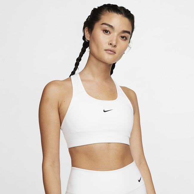 Image of Nike Dri-FIT Swoosh Women's Medium-Support 1-Piece Pad Sports Bra - Blanc
