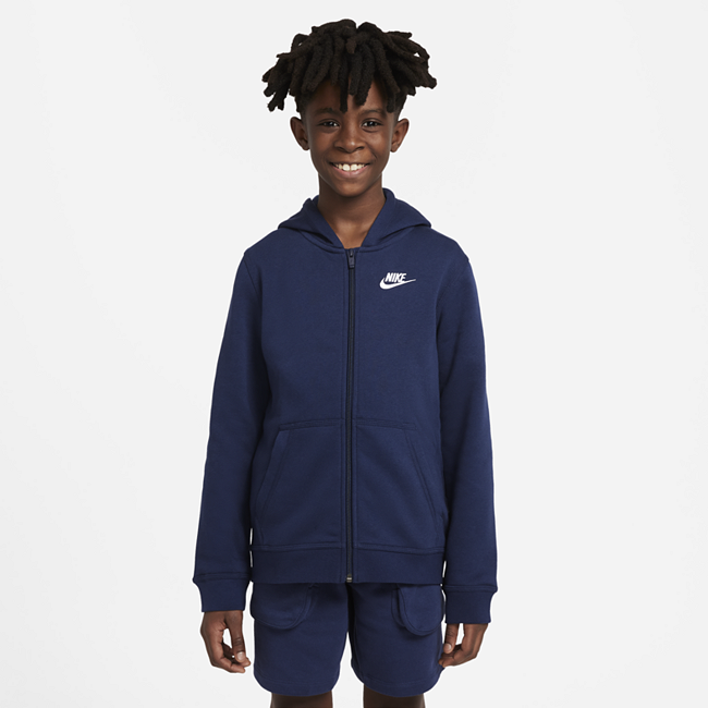 Image of Nike Sportswear Club Older Kids' Full-Zip Hoodie - Bleu