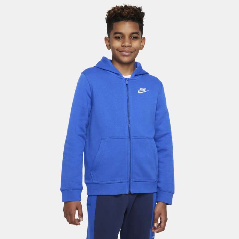Image of Felpa con cappuccio e zip a tutta lunghezza Nike Sportswear Club - Ragazzi - Blu