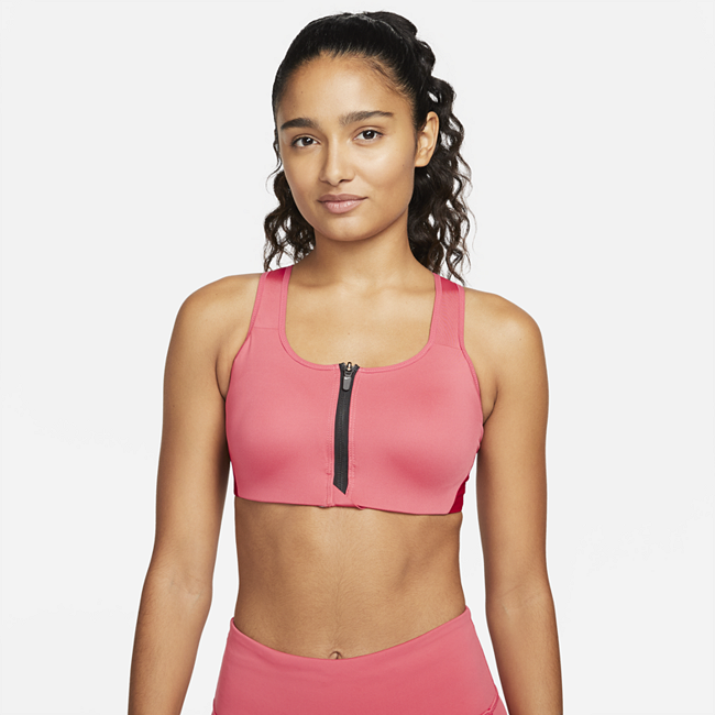Image of Brassière de sport rembourrée à maintien supérieur avec zip avant Nike Dri-FIT Shape pour Femme - Rose