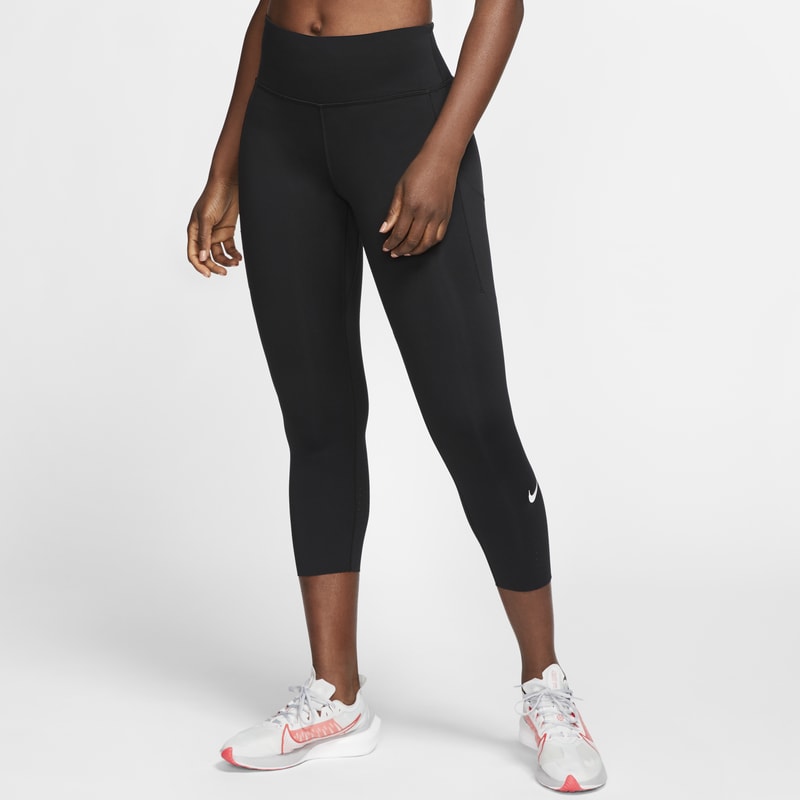 Image of Nike Epic Luxe Women's Mid-Rise Crop Pocket Running Leggings - Black