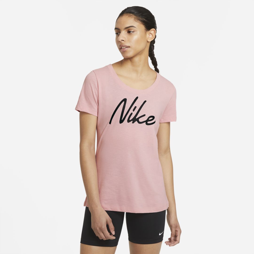 Nike Women's Dri-fit Script-logo Training T-shirt In Pink Glaze,pink ...