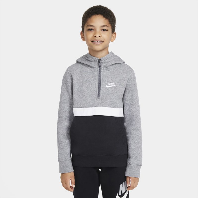 Bluza z kapturem i zamkiem 1/2 dla dużych dzieci (chłopców) Nike Sportswear Club - Szary