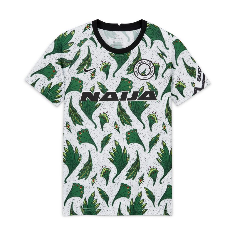 Przedmeczowa koszulka piłkarska z krótkim rękawem dla dużych dzieci Nigeria - Biel