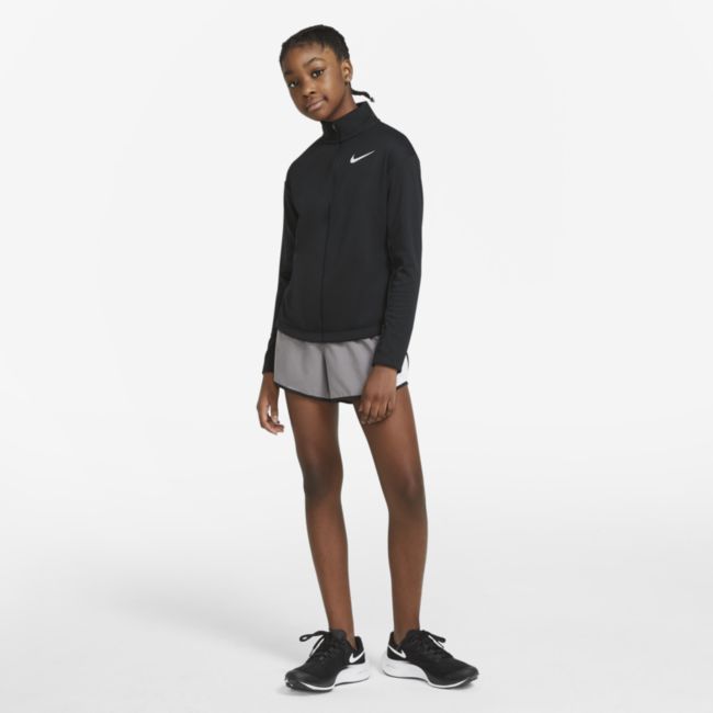 Bluza do biegania z długim rękawem i zamkiem 1/2 dla dużych dzieci (dziewcząt) Nike - Czerń