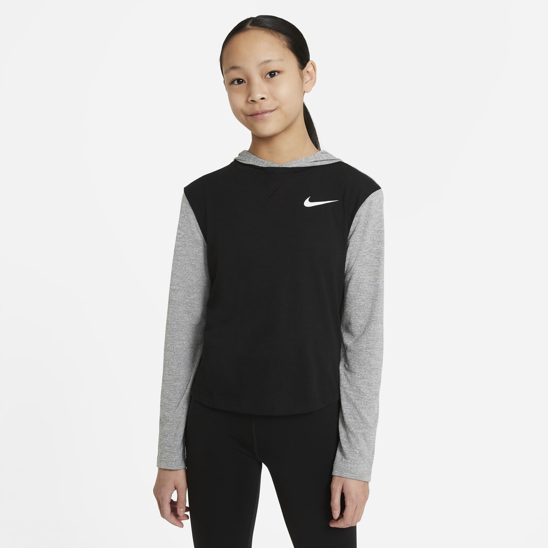 Nike Dri-fit Trophy Big Kids' Hooded Long-sleeve Top In Black,white ...