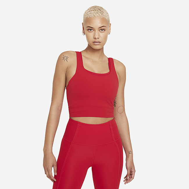 фото Женская укороченная футболка из ткани infinalon nike yoga luxe - красный