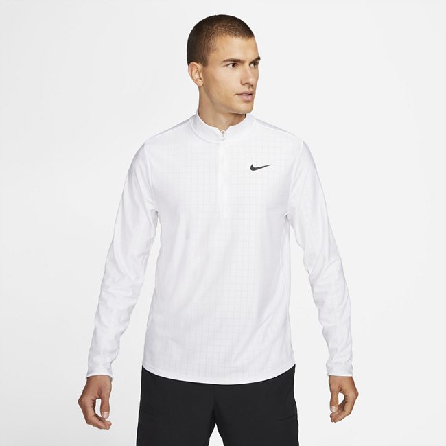 фото Мужская теннисная футболка с молнией на половину длины nikecourt dri-fit advantage - белый