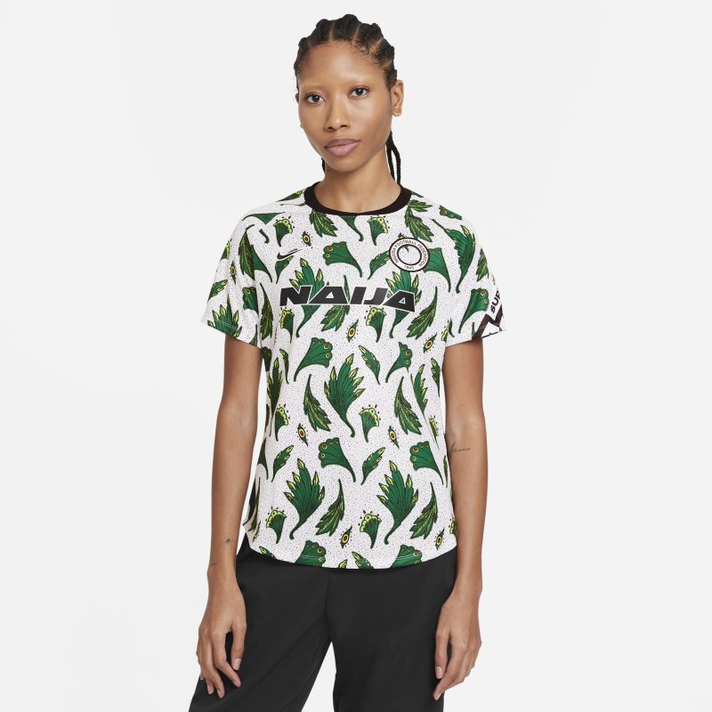 Damska przedmeczowa koszulka piłkarska z krótkim rękawem Nigeria - Biel