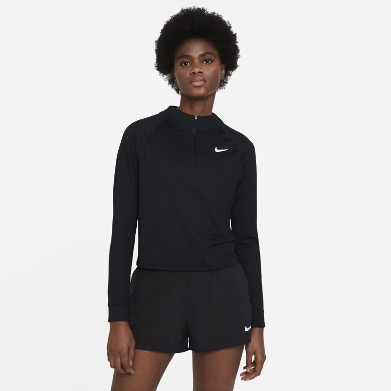 NikeCourt Dri-FIT Victory Camiseta de manga larga con media cremallera de tenis - Mujer - Negro