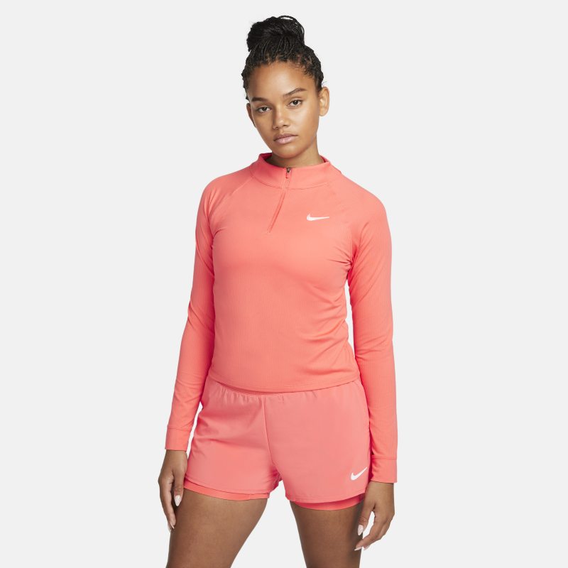 NikeCourt Dri-FIT Victory Camiseta de manga larga con media cremallera de tenis - Mujer - Naranja