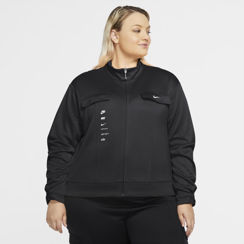 Nike Sportswear Swoosh Polyknit jack voor dames (grote maten) – Zwart