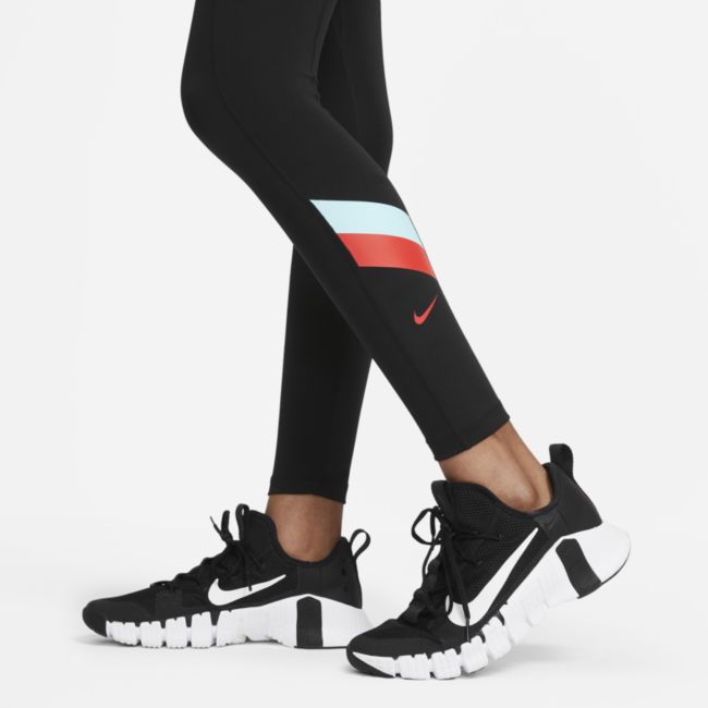 Damskie legginsy ze średnim stanem i pasami w kontrastowe kolory 7/8 Nike One - Czerń