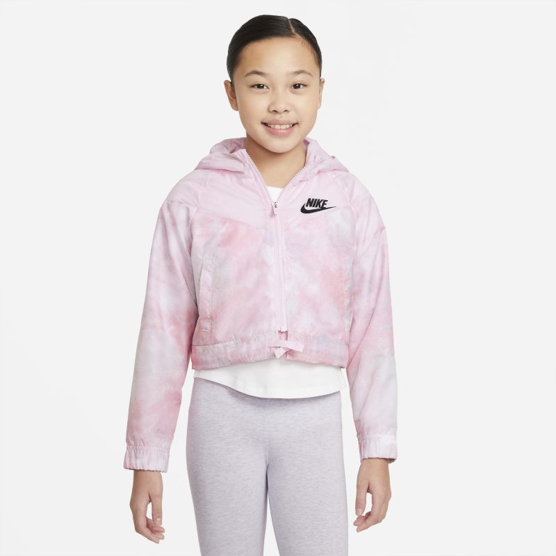 Kurtka z nadrukiem z efektem tie-dye dla dużych dzieci (dziewcząt) Nike Sportswear Windrunner - Różowy