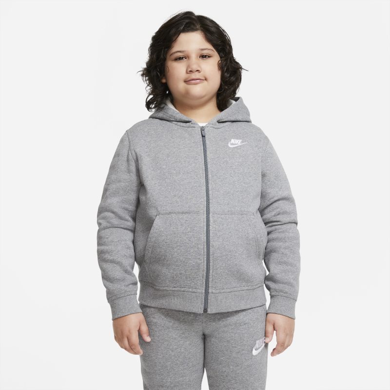 Image of Felpa con cappuccio e zip a tutta lunghezza Nike Sportswear Club Fleece (Taglia grande) - Ragazzo - Grigio