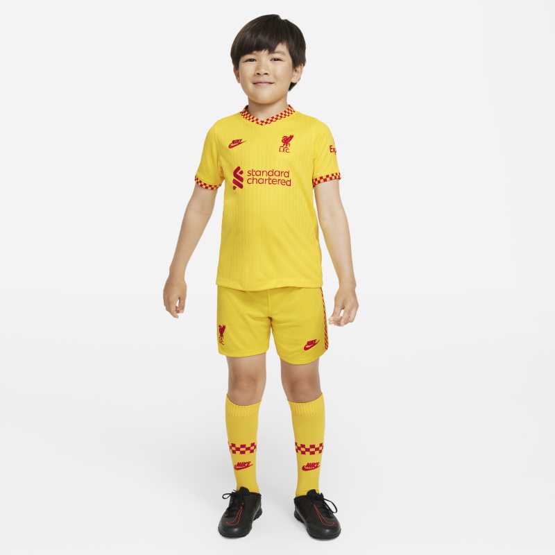 Tercera equipación Liverpool FC 2021/22 Equipación de fútbol Nike Dri-FIT - Niño/a pequeño/a - Amarillo