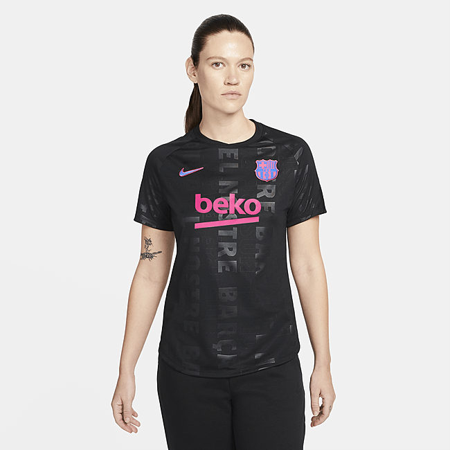 фото Женская предматчевая игровая футболка nike dri-fit fc barcelona - черный