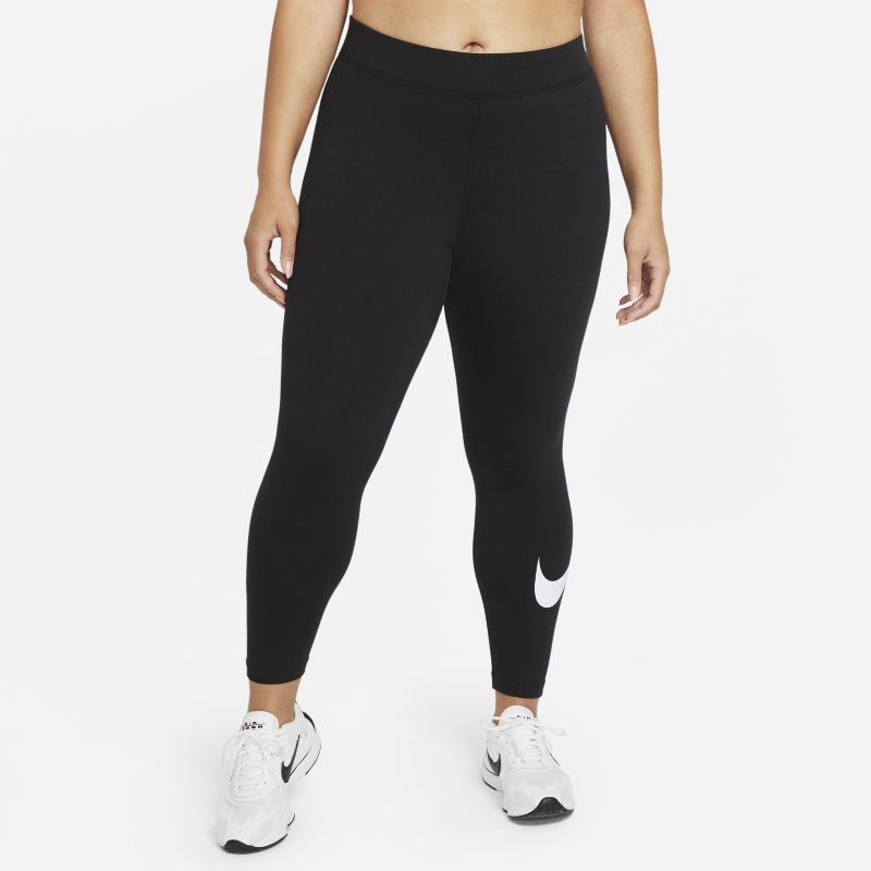 Image of Leggings a vita media con Swoosh Nike Sportswear Essential (Plus size) - Donna - Nero