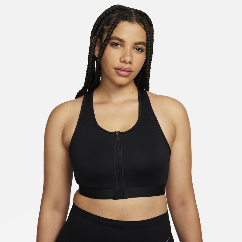 Nike Dri-FIT Swoosh Sujetador deportivo de sujeción media con almohadillas y cremallera delantera - Mujer - Negro