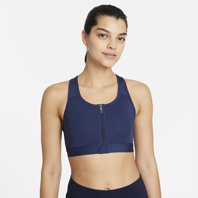Image of Brassière de sport rembourrée à maintien normal avec zip avant Nike Dri-FIT Swoosh pour Femme - Bleu