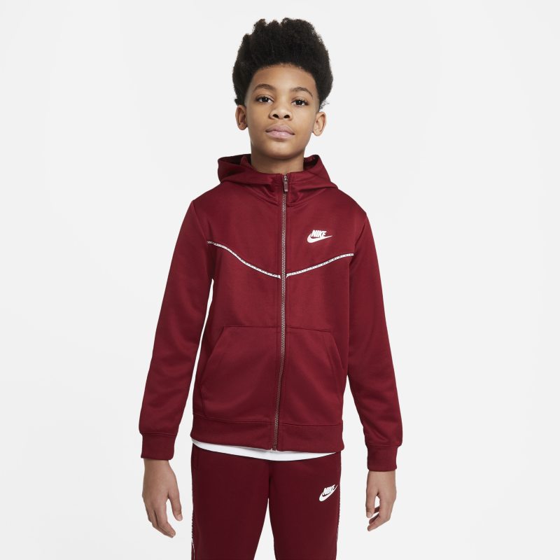Bluza z kapturem i zamkiem na całej długości dla dużych dzieci (chłopców) Nike Sportswear - Czerwony