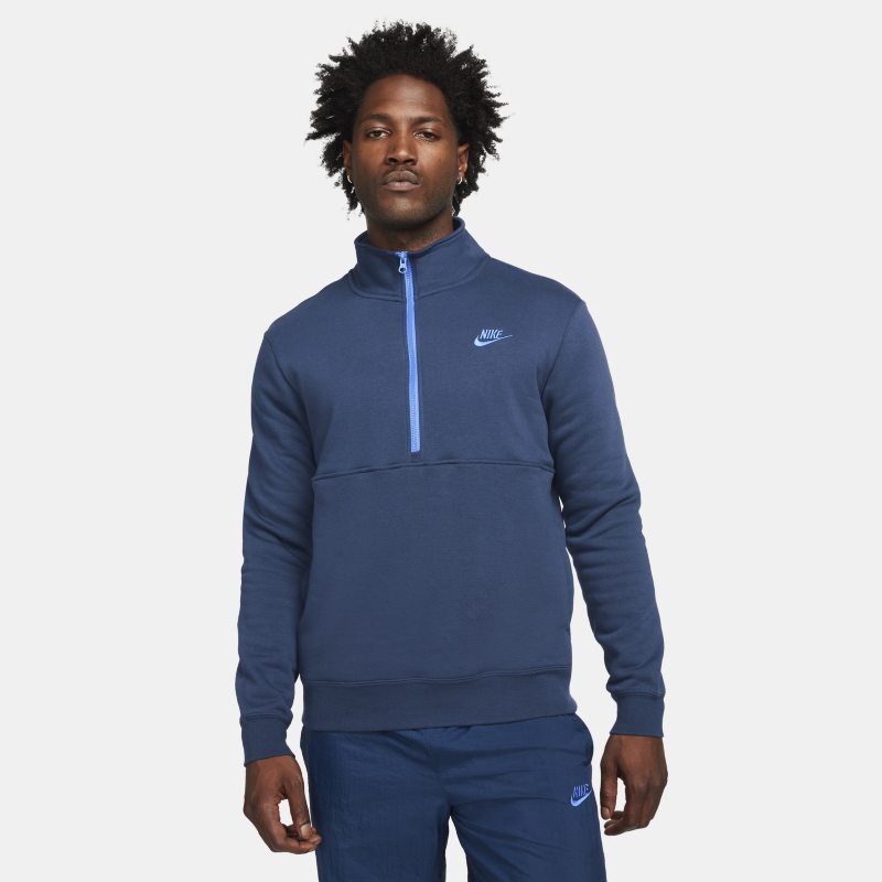 Męska szczotkowana bluza z zamkiem 1/2 Nike Sportswear Club - Niebieski