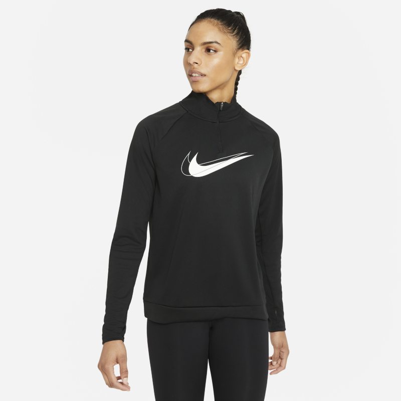 Nike Dri-FIT Swoosh Run Camiseta de capa media de running con media cremallera - Mujer - Negro