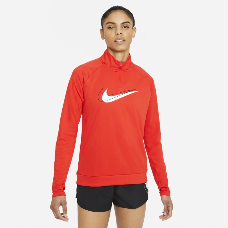 Damska bluza do biegania z zamkiem 1/2 Nike Dri-FIT Swoosh Run - Czerwony