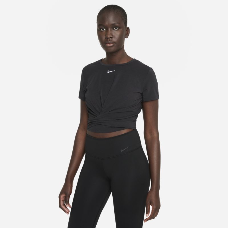 Kortärmad tröja Nike Dri-FIT One Luxe med standardpassform och snurrad design för kvinnor - Svart