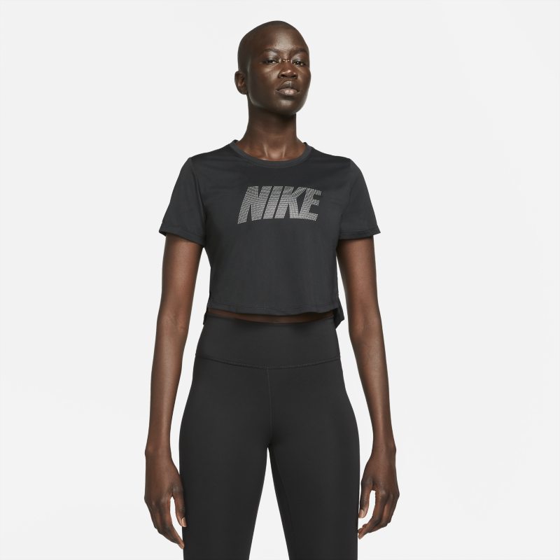 Kort topp Nike Dri-FIT One med standardpassform och tryck för kvinnor - Svart