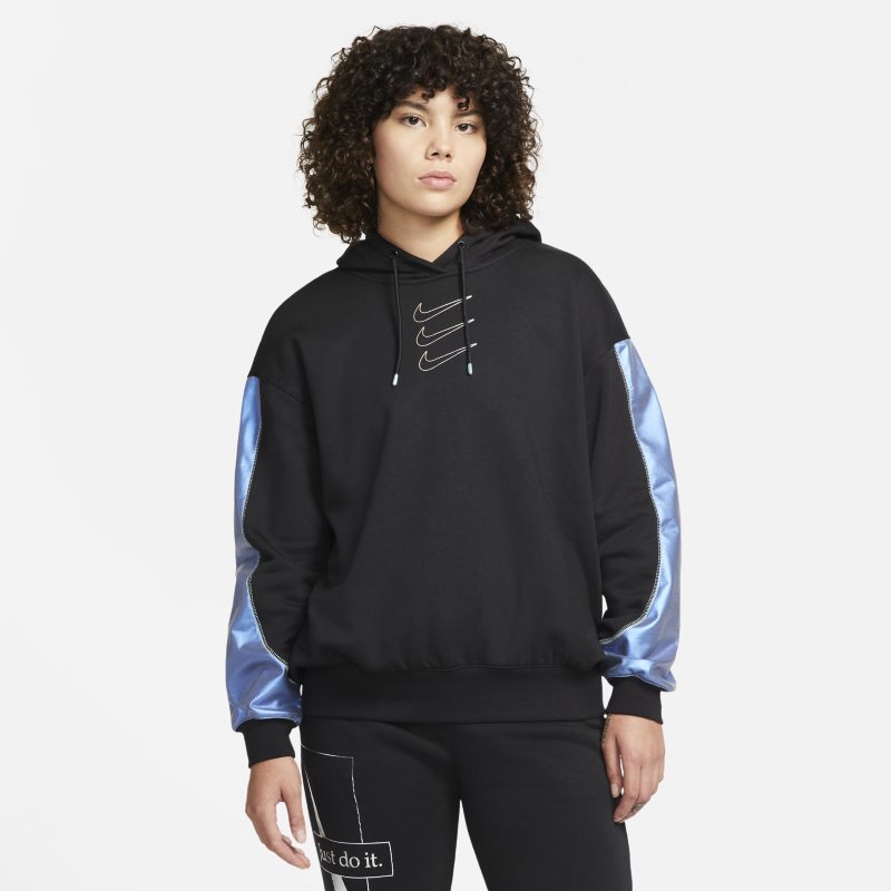 Nike Sportswear Sudadera con capucha oversize de tejido Fleece con estampado - Mujer - Negro